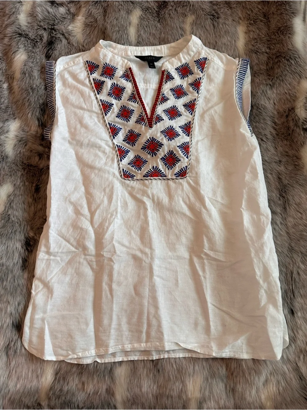 J. Crew Cap Sleeve Embroidered Linen Top Size 00‎